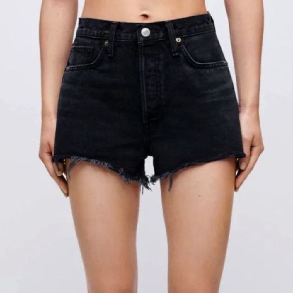 Reformation Charlie High Rise Waist Jean Shorts Destroyed Black Grey Distressed